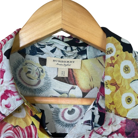 Burberry London Women 4 Midi Dress Ruffled Floral Long Sleeve Lightweight Silk - Picture 5 of 16